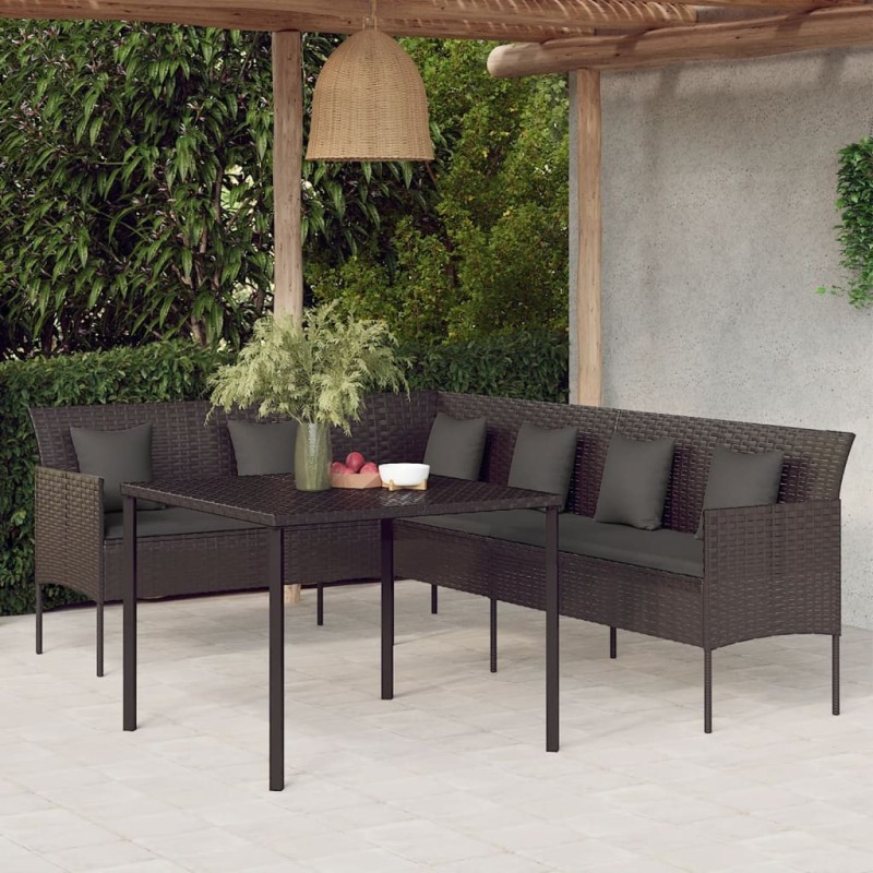 Ensemble à manger de jardin coussins 2pcs noir résine tressée 556388556388