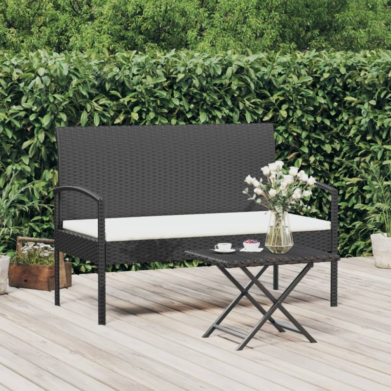 Banc de jardin avec coussin noir 105 cm résine tressée 556526556526