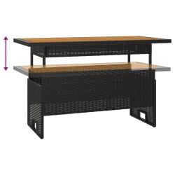 Table de jardin noir 100x50x43/63 cm acacia et résine tressée 556536556536