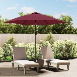 Parasol de jardin avec lumières LED mât en acier rouge bordeaux 556545556545