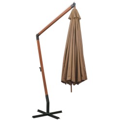 Parasol de jardin suspendu avec mât taupe bois de sapin massif 556552556552