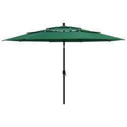 Parasol de jardin à 3 niveaux avec mât en aluminium vert 3,5 m 556564556564