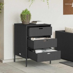 Armoire de rangement de jardin noir 55x59x80 cm résine tressée 556573556573