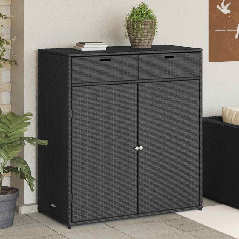 Armoire de rangement de jardin noir 105x55x113cm résine tressée 556576556576