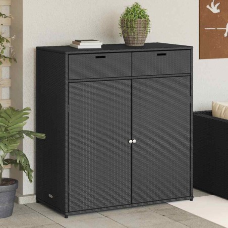 Armoire de rangement de jardin noir 105x55x113cm résine tressée 556576556576