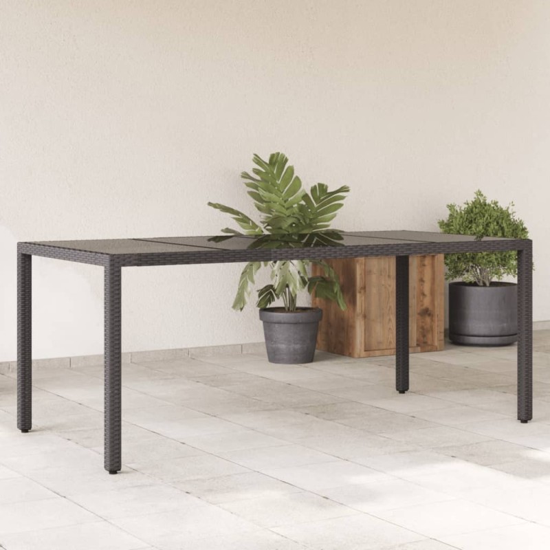 Table de jardin dessus en verre Noir 190x90x75cm Résine tressée 556578556578