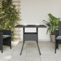 Table de jardin dessus en verre noir 80x80x75 cm résine tressée 556580556580