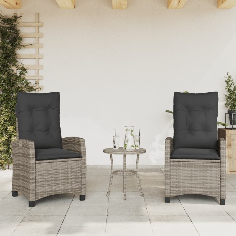 Chaises inclinables de jardin lot de 2 et coussins gris rotin 556586556586