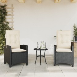 Chaises inclinables de jardin lot de 2 et coussins noir rotin 556589556589