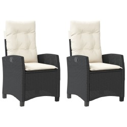 Chaises inclinables de jardin lot de 2 et coussins noir rotin 556589556589