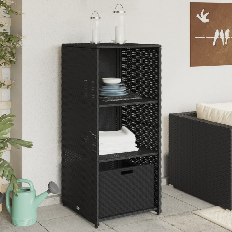 Armoire de rangement de jardin noir 50x55x115 cm résine tressée 556590556590