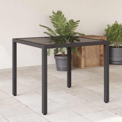 Table de jardin dessus en verre Noir 90x90x75 cm Résine tressée 556597556597