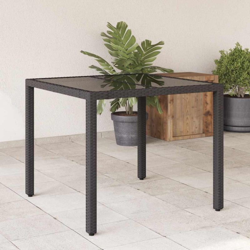 Table de jardin dessus en verre Noir 90x90x75 cm Résine tressée 556597556597