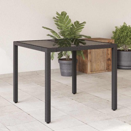 Table de jardin dessus en verre Noir 90x90x75 cm Résine tressée 556597556597