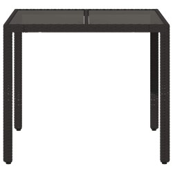 Table de jardin dessus en verre Noir 90x90x75 cm Résine tressée 556597556597