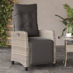Chaise inclinable de jardin avec repose-pied gris clair rotin 556598556598