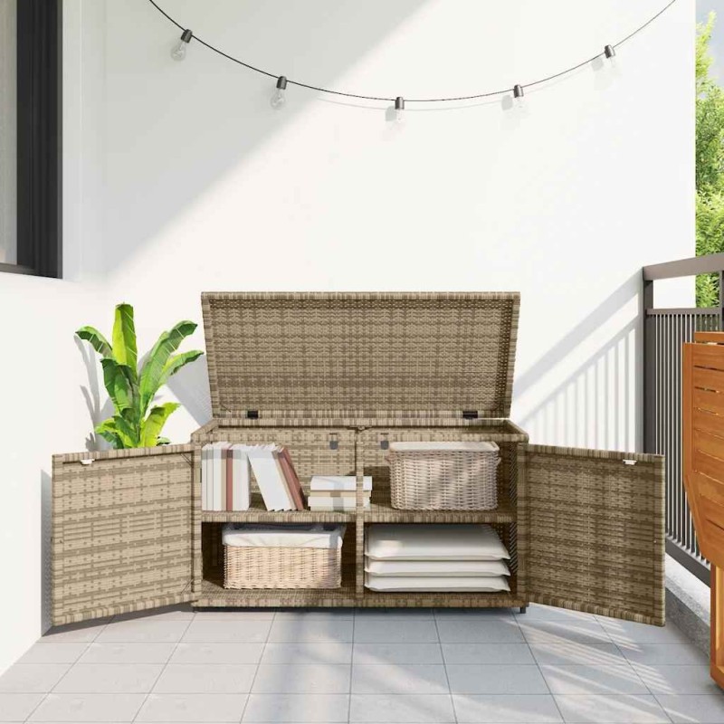 Armoire de rangement jardin beige 110x55x60,5 cm résine tressée 556603556603