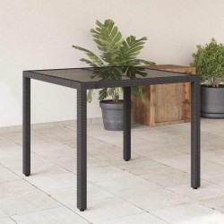 Table de jardin dessus en verre Noir 90x90x75 cm Résine tressée 556604556604