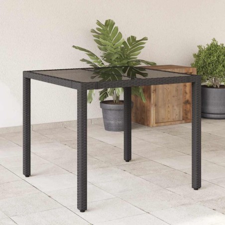 Table de jardin dessus en verre Noir 90x90x75 cm Résine tressée 556604556604