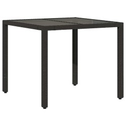 Table de jardin dessus en verre Noir 90x90x75 cm Résine tressée 556604556604
