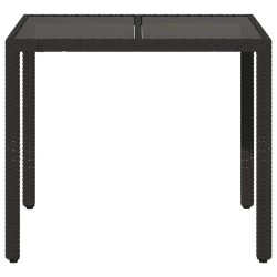Table de jardin dessus en verre Noir 90x90x75 cm Résine tressée 556604556604
