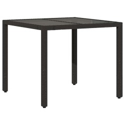 Table de jardin dessus en verre Noir 90x90x75 cm Résine tressée 556604556604