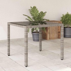 Table de jardin dessus en verre Gris 90x90x75 cm Résine tressée 556605556605