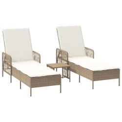 Transat 3 pcs Beige et blanc crème 55 x 200 x 92 cm polyrotin 556608556608