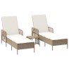 Transat 3 pcs Beige et blanc crème 55 x 200 x 92 cm polyrotin 556608556608