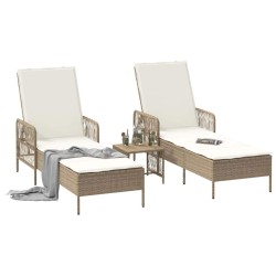 Transat 3 pcs Beige et blanc crème 55 x 200 x 92 cm polyrotin 556608556608