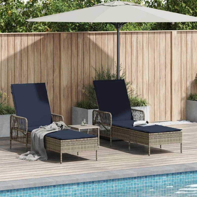 Transat 3 pcs Gris et bleu marine 200 x 55 x 92 cm polyrotin 556611556611