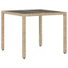 Table de jardin dessus en verre beige 90x90x75cm résine tressée 556612556612