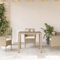 Table de jardin dessus en verre beige 90x90x75cm résine tressée 556612556612