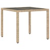 Table de jardin dessus en verre beige 90x90x75cm résine tressée 556612556612