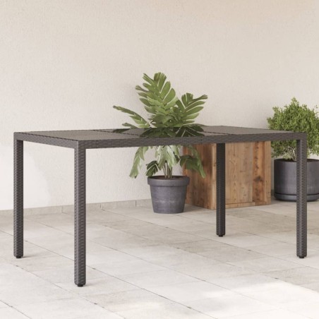 Table de jardin dessus en verre Noir 150x90x75cm Résine tressée 556614556614