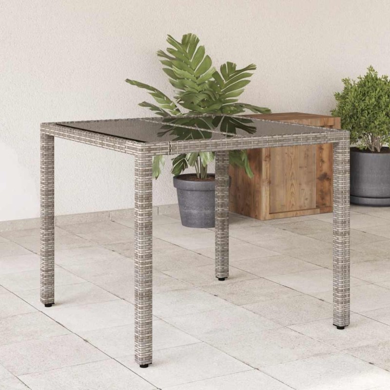 Table de jardin dessus en verre Gris 90x90x75 cm Résine tressée 556615556615