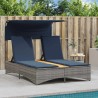 Chaise longue double avec auvent et coussins en polyrotin gris 556622556622