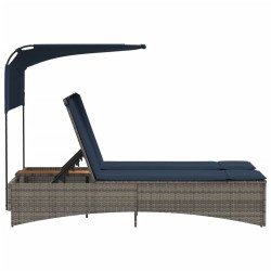 Chaise longue double avec auvent et coussins en polyrotin gris 556622556622