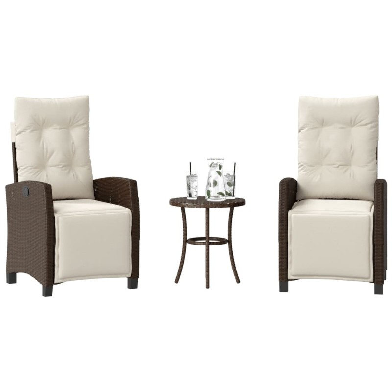 Ensemble de bistro 3 pcs avec coussins marron résine tressée 556627556627