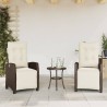 Ensemble de bistro 3 pcs avec coussins marron résine tressée 556627556627