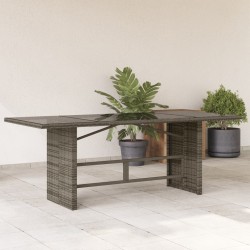 Table de jardin dessus en verre gris 190x80x74cm résine tressée 556629556629
