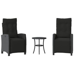 Ensemble de bistro 3 pcs avec coussins noir résine tressée 556630556630