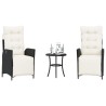 Ensemble de bistro 3 pcs avec coussins noir résine tressée 556631556631