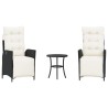 Ensemble de bistro 3 pcs avec coussins noir résine tressée 556631556631