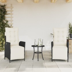 Ensemble de bistro 3 pcs avec coussins noir résine tressée 556631556631