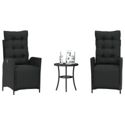 Ensemble de bistro 3 pcs avec coussins noir résine tressée 556648556648