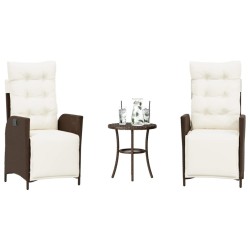 Ensemble de bistro 3 pcs avec coussins marron résine tressée 556651556651