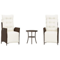 Ensemble de bistro 3 pcs avec coussins marron résine tressée 556651556651