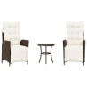 Ensemble de bistro 3 pcs avec coussins marron résine tressée 556651556651