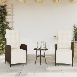 Ensemble de bistro 3 pcs avec coussins marron résine tressée 556651556651
